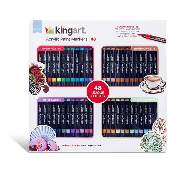 Acrylic Paint Markers Set 48 Colors 2mm Tip Multi Surface