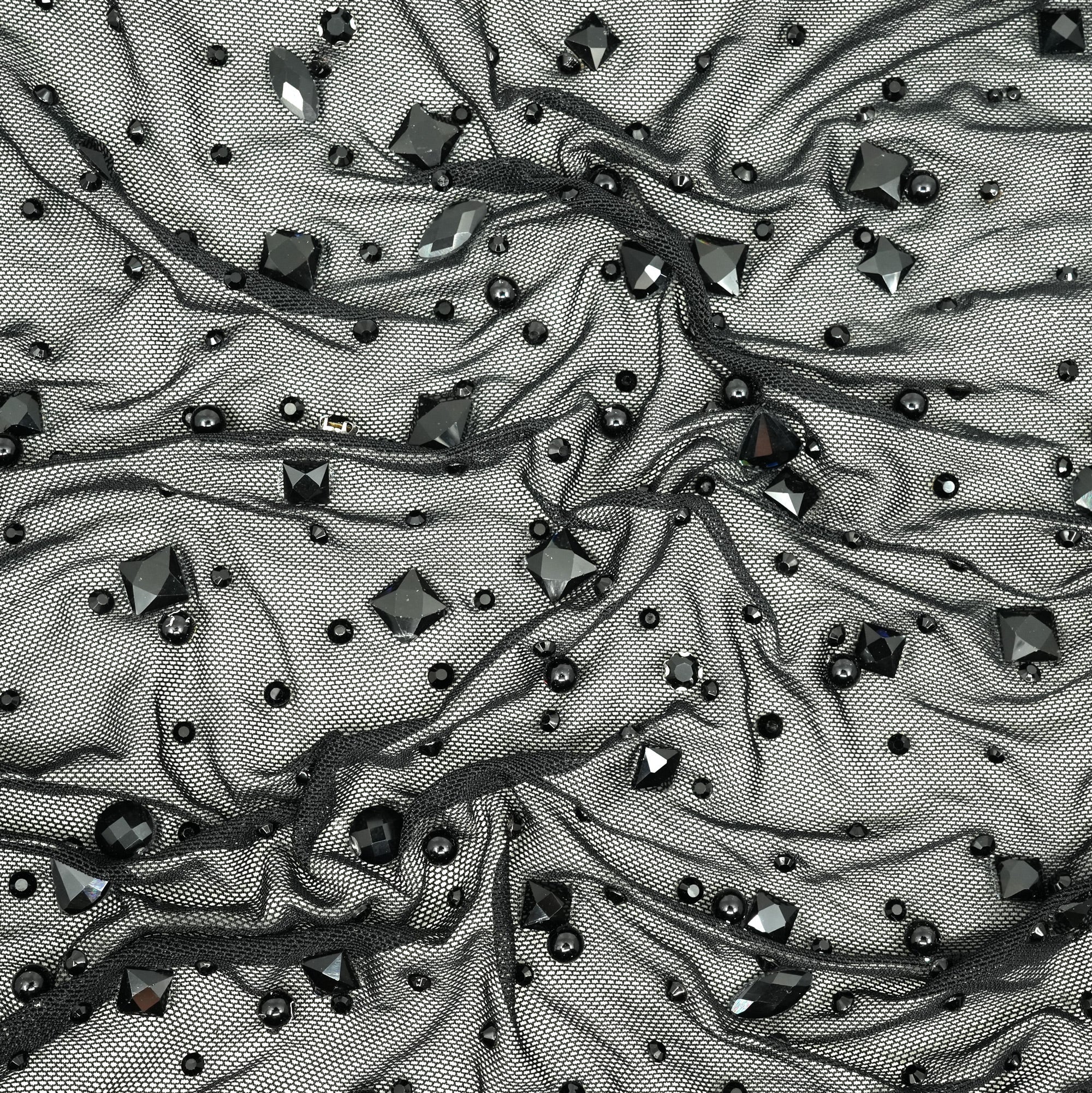Brilliance Beaded with Rhinestone Stretch Mesh Fabric | Blue Moon Fabrics