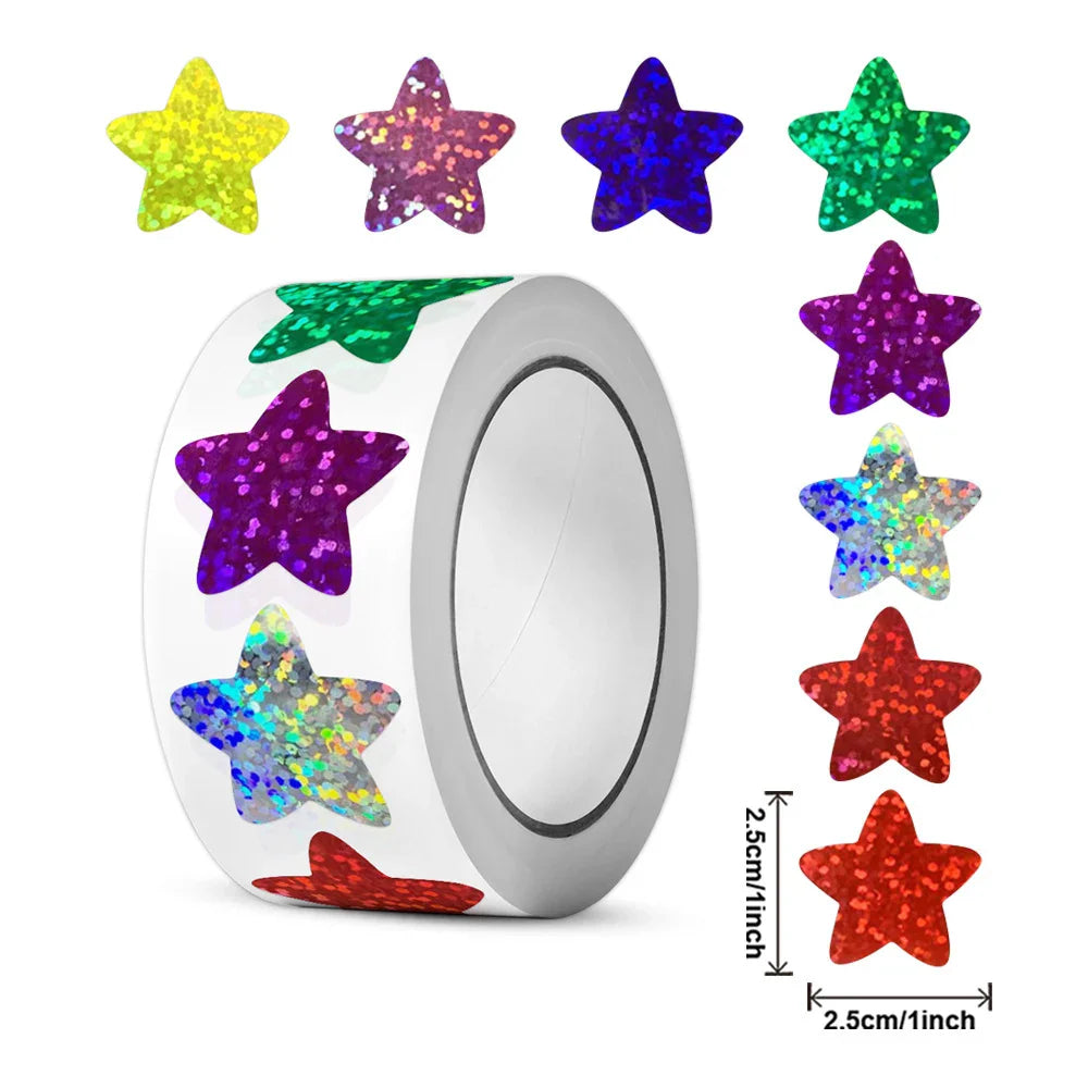 Colorful Holographic Star Stickers Roll for Kids DIY Crafts