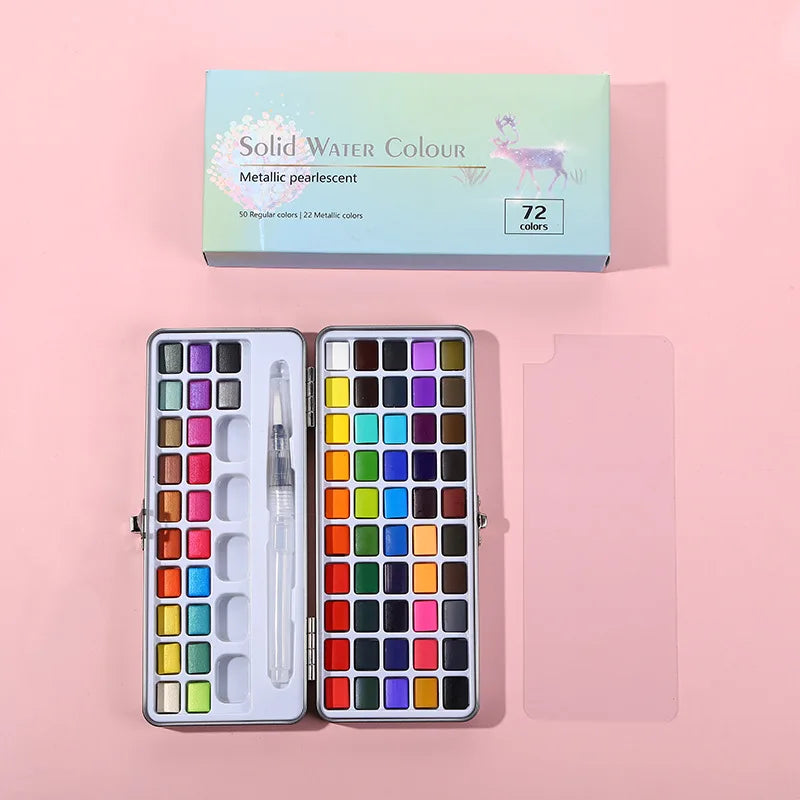 Professional Portable Watercolor Paint Set with Glitter Pigments