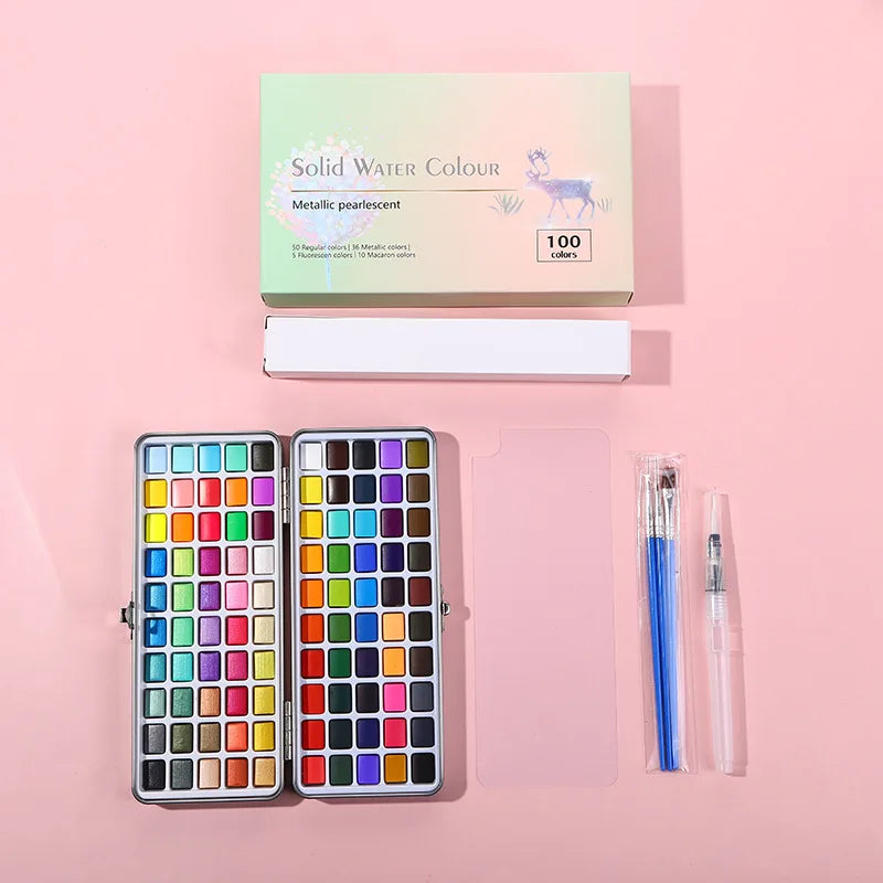 Professional Portable Watercolor Paint Set with Glitter Pigments