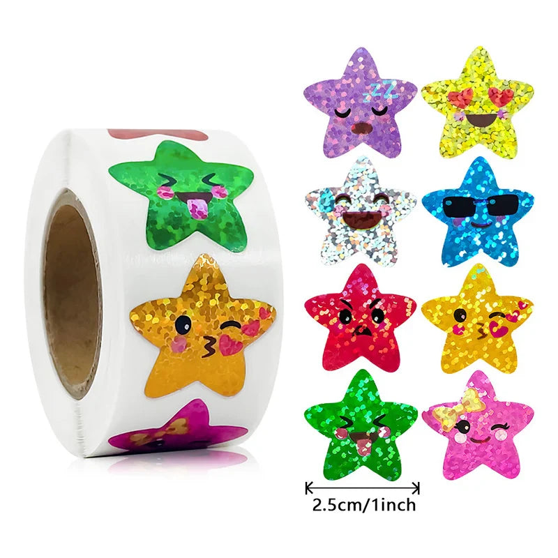 Colorful Holographic Star Stickers Roll for Kids DIY Crafts