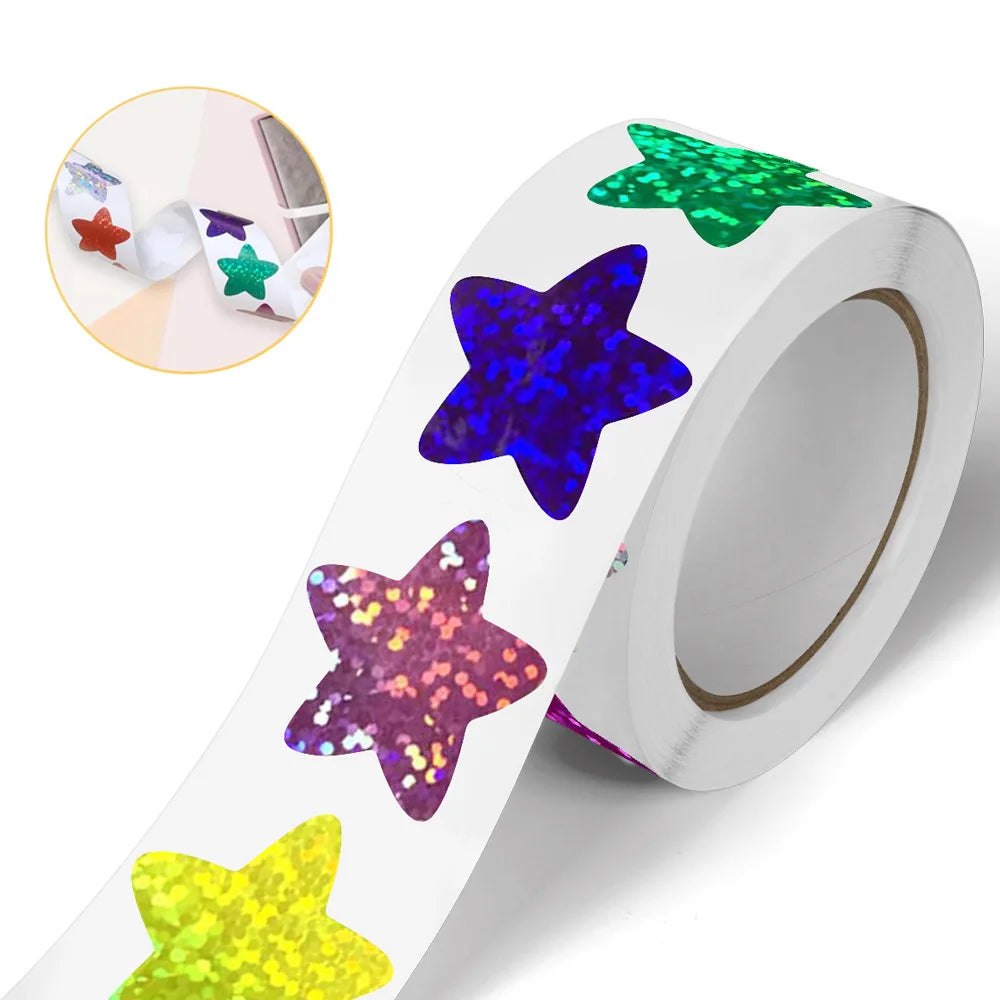 Colorful Holographic Star Stickers Roll for Kids DIY Crafts