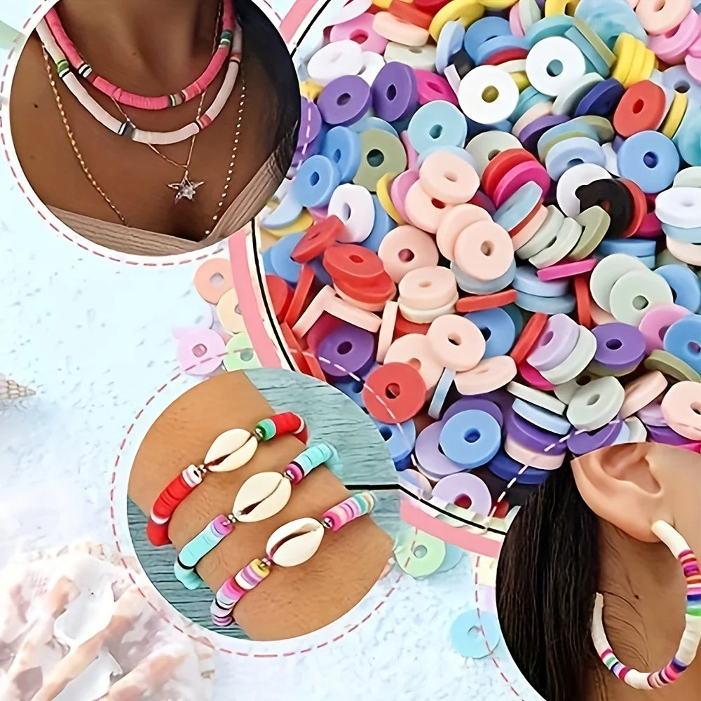 Colorful beads and jewelry display with close-up of necklaces and bracelets.