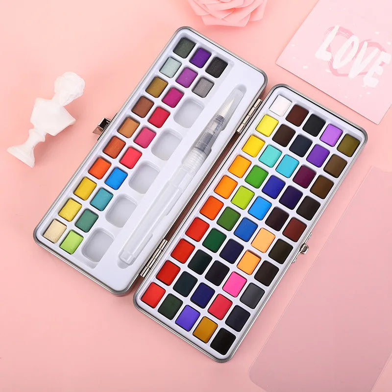 Professional Portable Watercolor Paint Set with Glitter Pigments