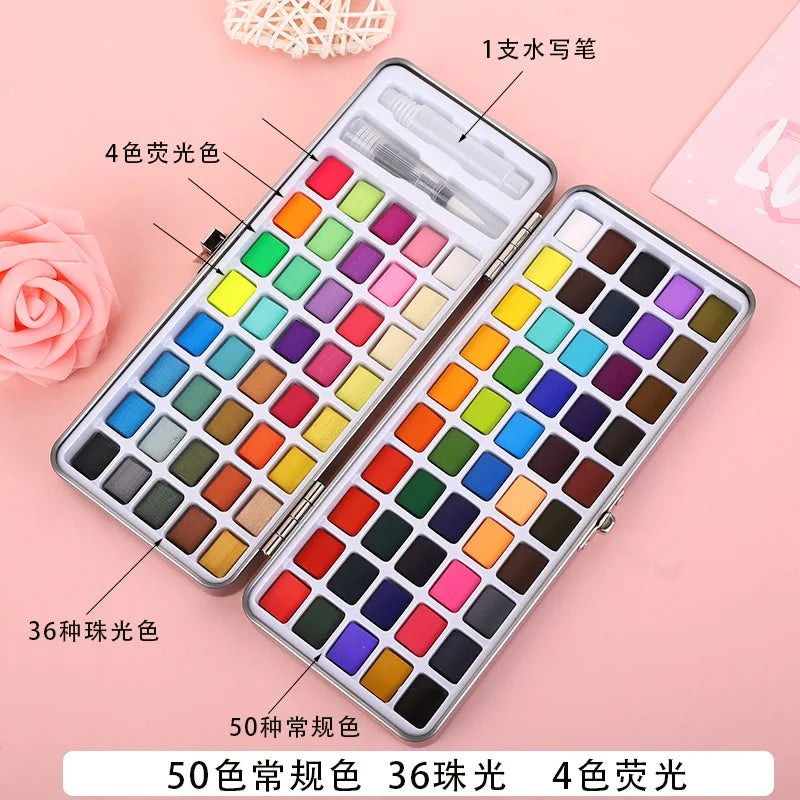 Professional Portable Watercolor Paint Set with Glitter Pigments