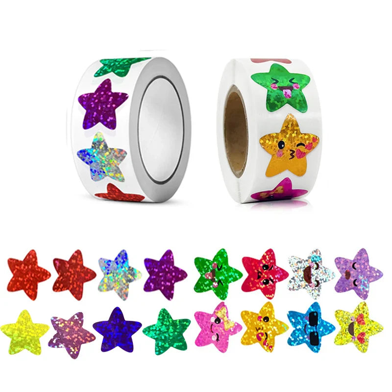 Colorful Holographic Star Stickers Roll for Kids DIY Crafts