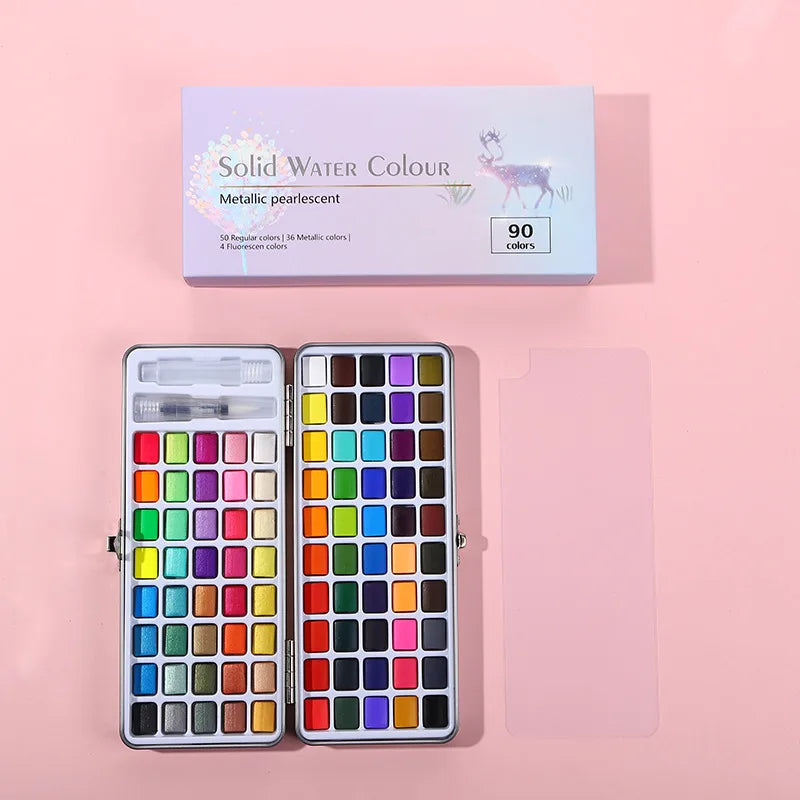 Professional Portable Watercolor Paint Set with Glitter Pigments