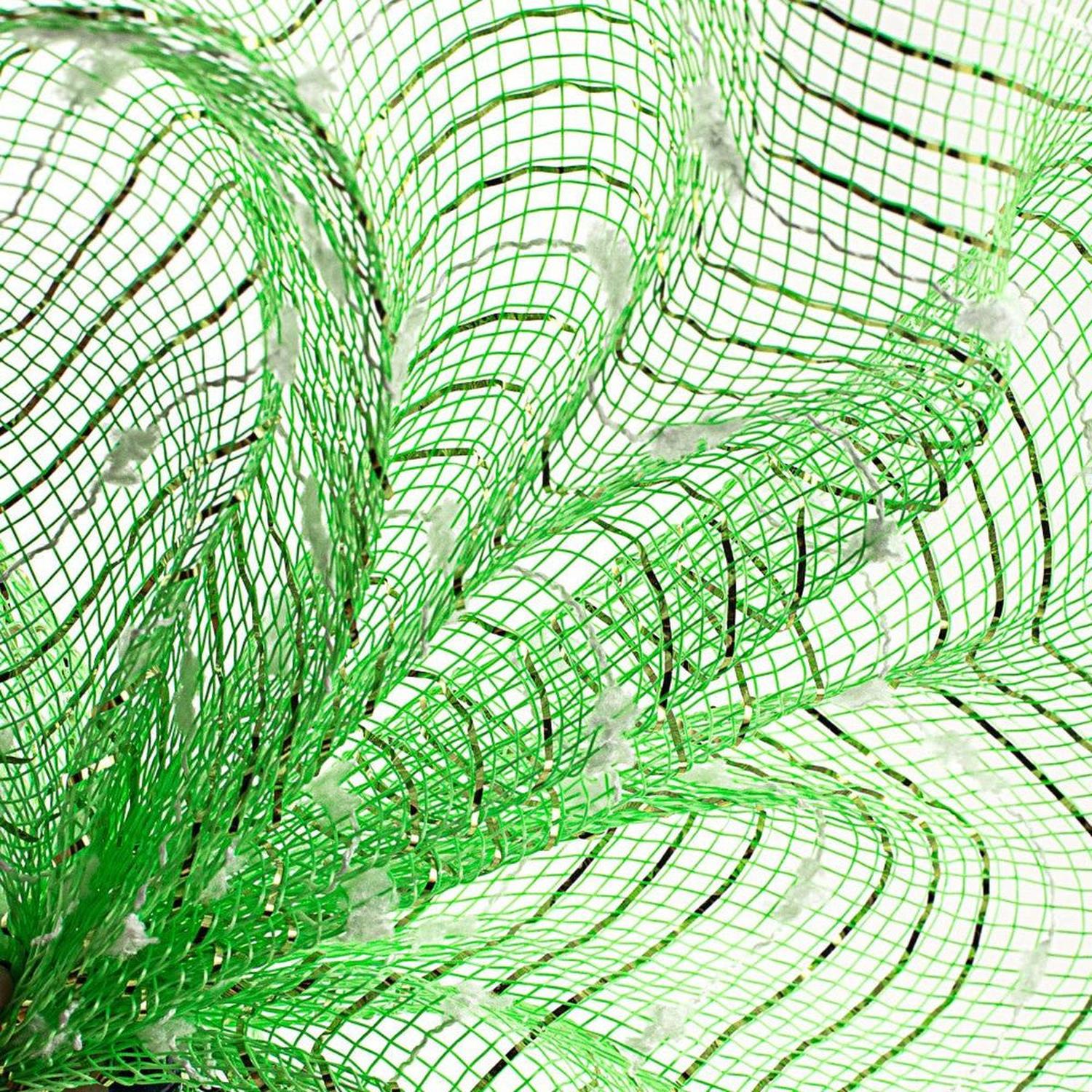 10.5" Metallic Cotton Ball Mesh Ribbon: Lime Green/White (10 Yards)