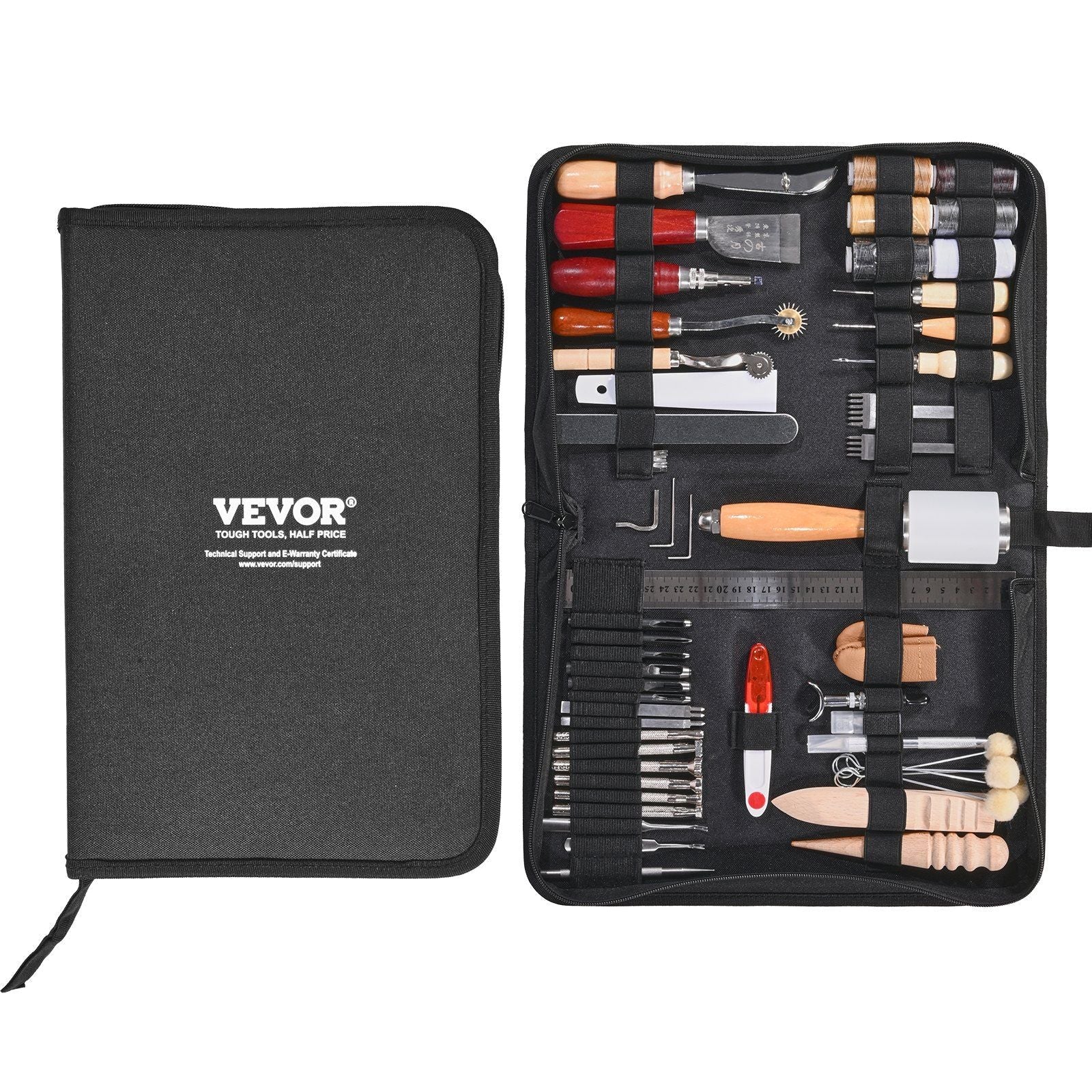 Leather Working Tools Kit 59 PCS Engraving Punching Stamping Sewing Tools