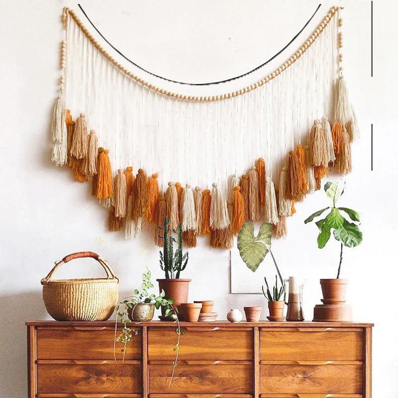 Moroccan Bohemian Macrame Wall Tapestry Curtain for Living Room