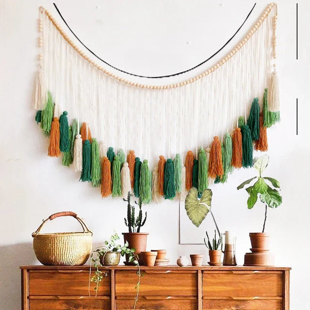 Moroccan Bohemian Macrame Wall Tapestry Curtain for Living Room
