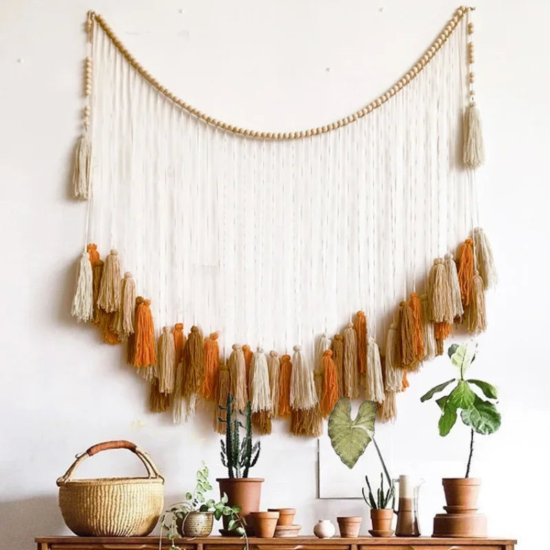 Moroccan Bohemian Macrame Wall Tapestry Curtain for Living Room