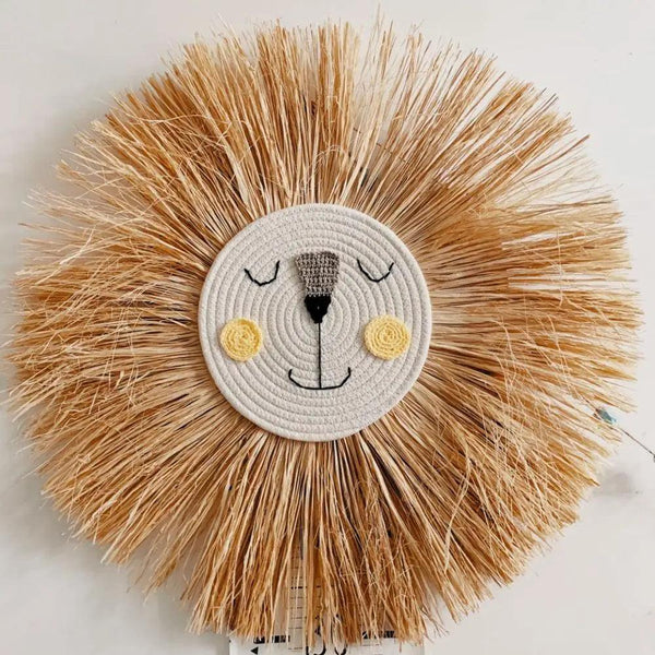 Handwoven Cartoon Lion Wall Hanging Decor for Kids Room