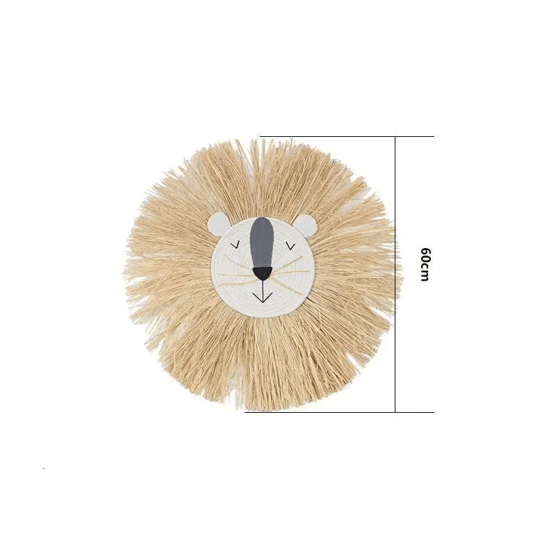 Handwoven Cartoon Lion Wall Hanging Decor for Kids Room